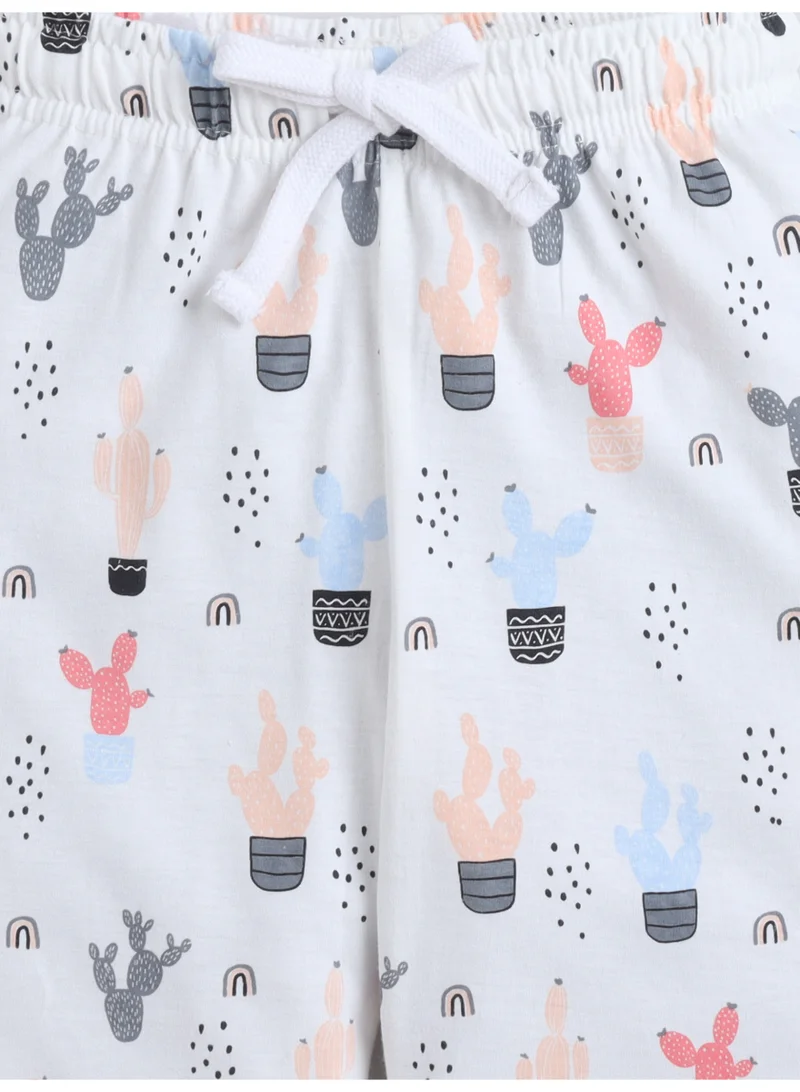 Victor And Jane  Girls Cactus Print Cotton Pajama Set – T-Shirt & Full Pants Nightwear for Women | Best Price UAE